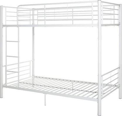 Walker Edison Elodie Urban Industrial Twin Over Twin Metal Bunk Bed, Twin Over Twin, White