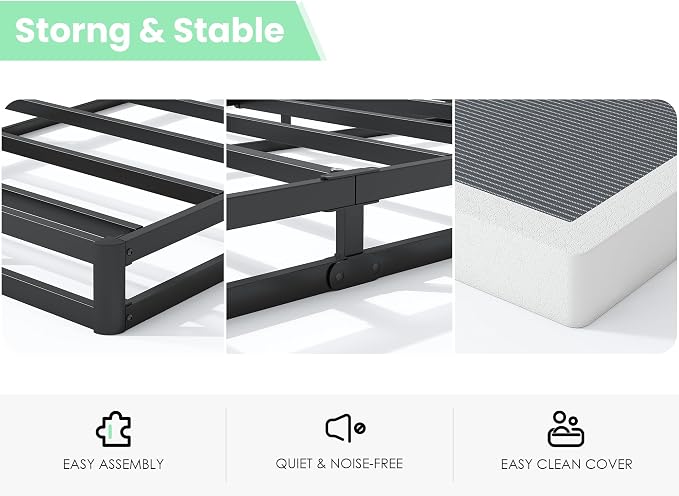 QEROMY 3 Inch Low Profile Box Spring, Sturdy Metal Frame Mattress Foundation, Easy Assembly, Quiet & Noise-Free, King Size
