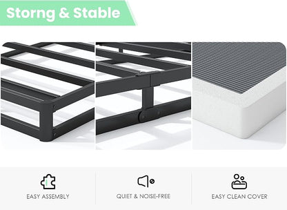 QEROMY 3 Inch Low Profile Box Spring, Sturdy Metal Frame Mattress Foundation, Easy Assembly, Quiet & Noise-Free, King Size