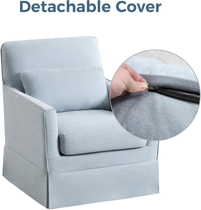 INZOY Swivel Accent Chair Set of 2, Mid Century Modern Chair, Comfy Swivel Barrel Reading Chair, Upholstered Square Chair for Living Room Bedroom Small Spaces, Sky Blue