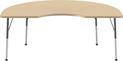 FDP Kidney Activity School and Office Table (48 x 72 inch), Standard Legs with Ball Glides for Collaborative Seating Environments, Adjustable Height 19-30 inches - Maple Top and Maple Edge
