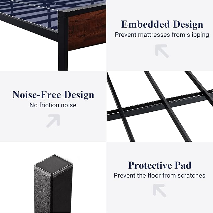 Allewie King Size Platform Bed Frame with Wooden Headboard and Footboard, Heavy Duty 12 Metal Slats Support, No Box Spring Needed, Under-Bed Storage, Noise Free, Easy Assembly, Mahogany