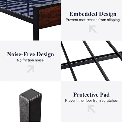 Allewie King Size Platform Bed Frame with Wooden Headboard and Footboard, Heavy Duty 12 Metal Slats Support, No Box Spring Needed, Under-Bed Storage, Noise Free, Easy Assembly, Mahogany