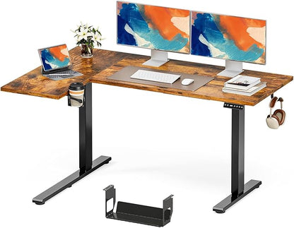 Muvai 59 Inch L Shaped Standing Desk Adjustable Height with Cable Management Tray,Gaming Electric Corner Standing Desk, Sit Stand Computer Table with Reversiable Splice Board,Rustic Brown