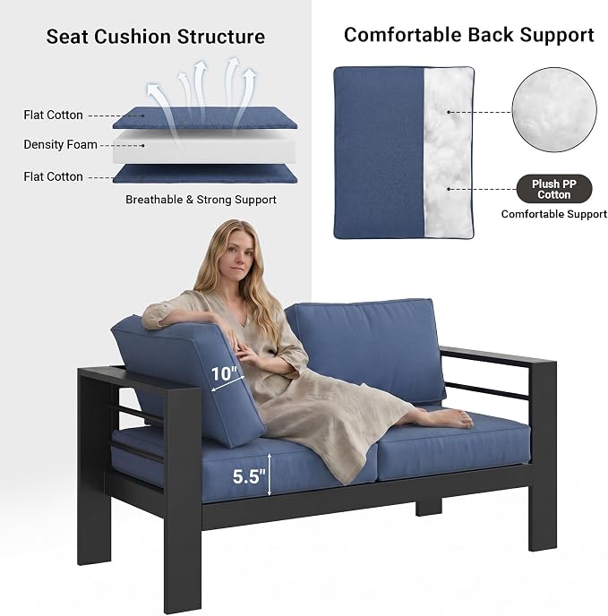 Solaste Aluminum Loveseat Patio Furniture, Weather-Resistant, Blue