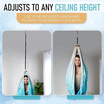 Indoor Sensory Swing for Kids or Outdoor – Holds 300lbs, Double-Layer, & 360° Swivel, Calming Compression Therapy Swing Hammock for Kids & Adults with All Hardware – Sensory-Motor Toys & Gifts