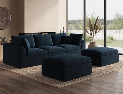 ohllob 110" Cloud Sectional Couches for Living Room, Boneless U Shaped Couch with Ottoman, 3 Seater Modular Sectional Sofa, Dark Blue