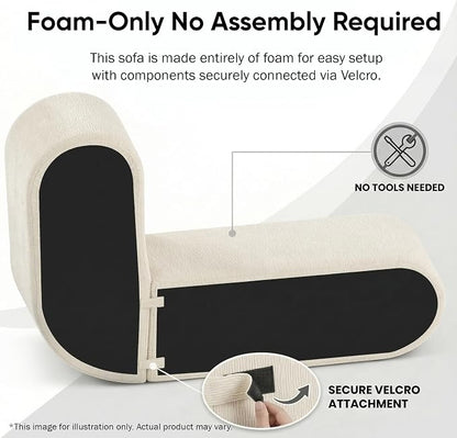 122'' Sectional Sofa,Extra Large Sofa with Soft Fabric Upholstery, Elegant Curved Design with Three Round Cushions, High-Resilience Foam for Ultimate Comfort,Beige
