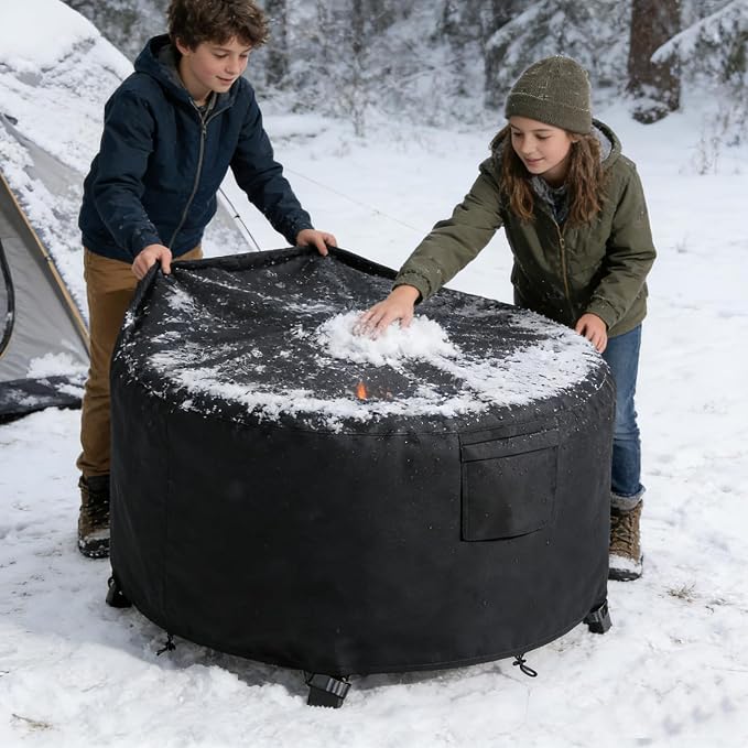 Chinchilla Heavy Duty 44 Inch Round Fire Pit Cover - 100% Waterproof & Weatherproof 600D Oxford Fabric, Durable All-Season Protection for 41/42/43/44 Inch Propane Fire Pits and Tables