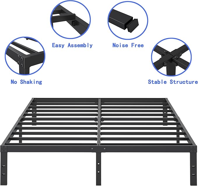 Cieemine 10 Inch King Size Bed Frame, Platform Metal Bed Frame King Heavy Duty Steel Slat Mattress Foundation, No Box Spring Needed, Easy Assembly, Noise-Free, Black