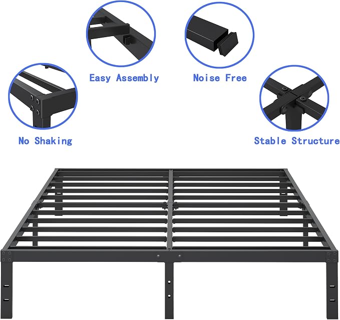 Cieemine 10 Inch XL Twin Bed Frames, Platform Metal Bed Frame Twin XL Size Heavy Duty Steel Slat Mattress Foundation, No Box Spring Needed, Easy Assembly, Noise-Free, Black