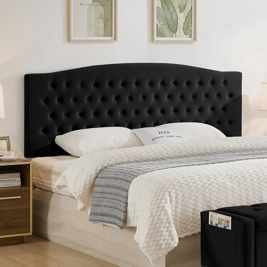 24KF Upholstered Tufted Button Velvet Wall Mounted Headboard,Comfortable Fashional Headboard King/CA King Size, 6058-K-Black