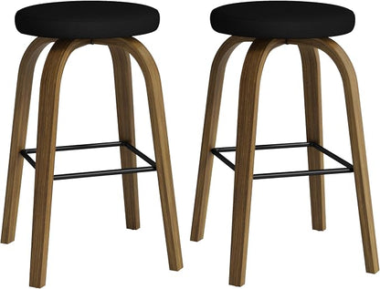 Bar Stools Set of 2, Counter Height Backless Bar Stools, 26" Swivel Barstools Kitchen Chair with Upholstered Fabric Seat, Black