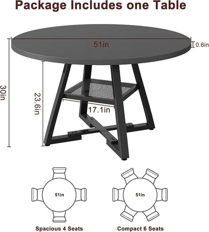 Jocoevol 51'' Round Dining Table,Kitchen Dining Room Circle Dinner Pedestal Table,Space Saving Wood Kitchen & Dining Room Furniture (Black, 51In)