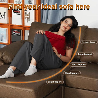EASE MOOSE Oversized Modular Sectional Sofa,Leather Sectional Couch with Deep Seat,Extra Large L Shaped Couch,Classic Comfy Scratch Resistant Faux Leather Material Sofa for Living Room,Deep Brown