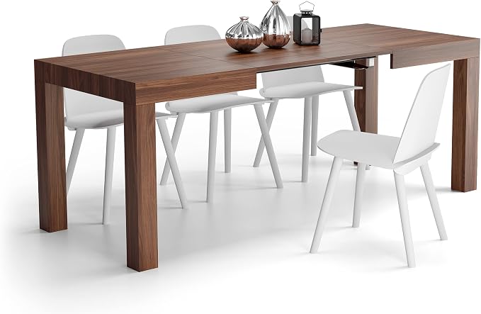 Mobili Fiver, First Extendable Table, 47.2(78.7) x31.5 in,Walnut, for 6-8 People, Expandable Dining Table for Kitchen, Living Room, Italian Furniture
