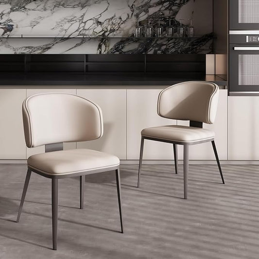 Dining Chairs Modern High Backrest Comfortable, Fashion Upholstered Kitchen Chair Armless Dinner Chair with Metal Legs for All Rooms (Light Grey, Set of 2)
