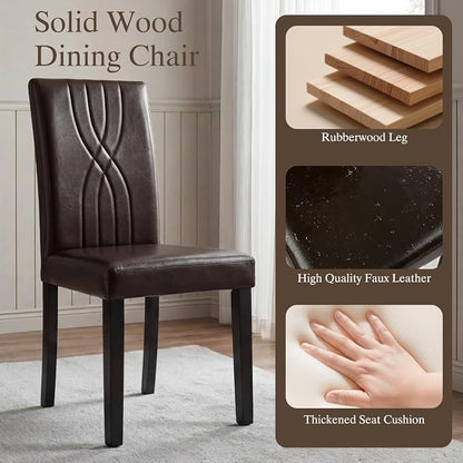 LSSBOUGHT Modern Dining Chair Set of 4,Urban Style Leather Kicthen Chairs with Solid Wood Legs for Dining Room and Restaurant (Brown-Quilted backrest)