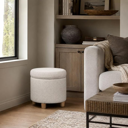 HomePop 19" Round Storage Ottoman - White Woven Stripe