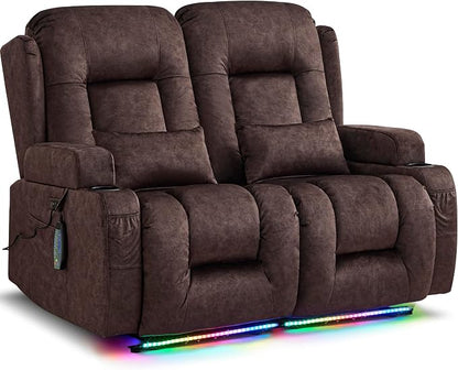 URRED Power Loveseat Recliner Sofa with Massage and Heat, Wall Hugger Reclining Loveseat, RV Couch Home Theater Seating with LED Lights for Living Room (Brown, 54" - 2 Seats)