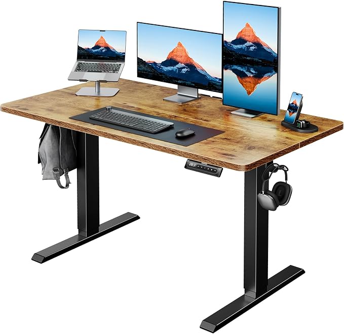 HUANUO Electric Standing Desk,47" x 28" Height Adjustable Desk, 4 Memory Height Settings, Sit to Stand Up Desk for Home Office, with Headphone Hook, Cable Manager, Black