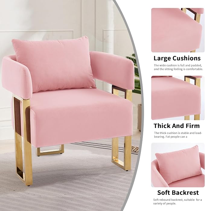 YISHENG Modern Barrel Accent Chairs Set of 2, Living Room Side Chairs with Golden Metal Legs Velvet Upholstered Reading Armchairs no Wheels for Vanity/Reception Room//Bedroom/Lounge/Office, Pink