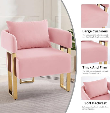 YISHENG Modern Barrel Accent Chairs Set of 2, Living Room Side Chairs with Golden Metal Legs Velvet Upholstered Reading Armchairs no Wheels for Vanity/Reception Room//Bedroom/Lounge/Office, Pink