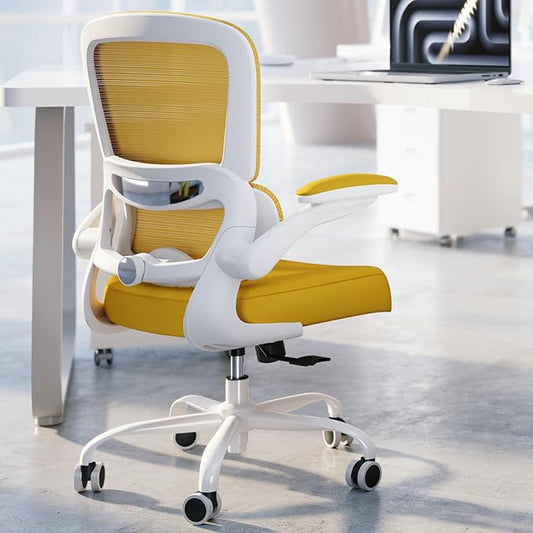 TRALT Office Chair - Ergonomic Desk Chair with Adjustable Lumbar Support, Mesh Computer Chair, Executive Chairs for Home Office Comfortable Lumbar Support (White Yellow)