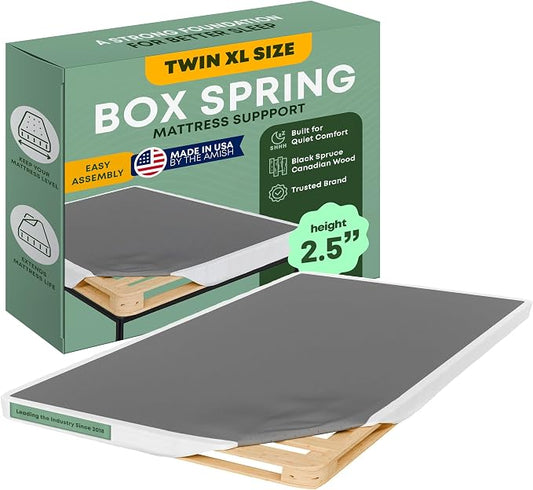 Greaton, 2.5” Twin XL Box Spring for Twin XL Size Bed – Amish-Made in the USA – Solid Wood Mattress Foundation with Stable & Quiet Support – Flat-Packed & Easy Assembly – White