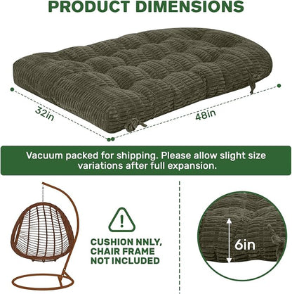 idee-home Egg Chair Cushion Replacement, Tufted Hanging Egg Chair Cushions | Oversized Wicker Swing Cushion with Corduroy Cover for Indoor Hammock Basket Chair, Green (Chair Not Included), 48x32 Inch
