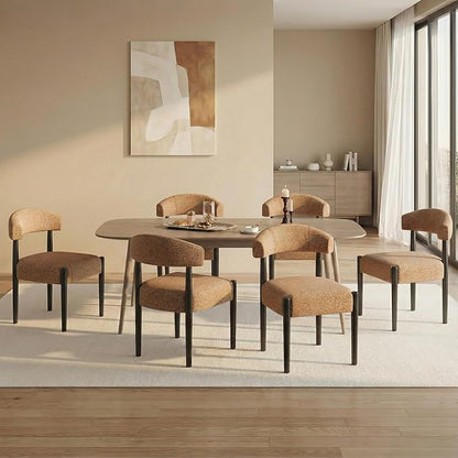 VKNOW Wooden Dining Chairs Set of 4 with Black Rubberwood Legs, Orange | Soft Chenille Fabric, Curved Open Back, Thickened Cushion, For Adults and Family, Dining Room, Kitchen, No Wobble