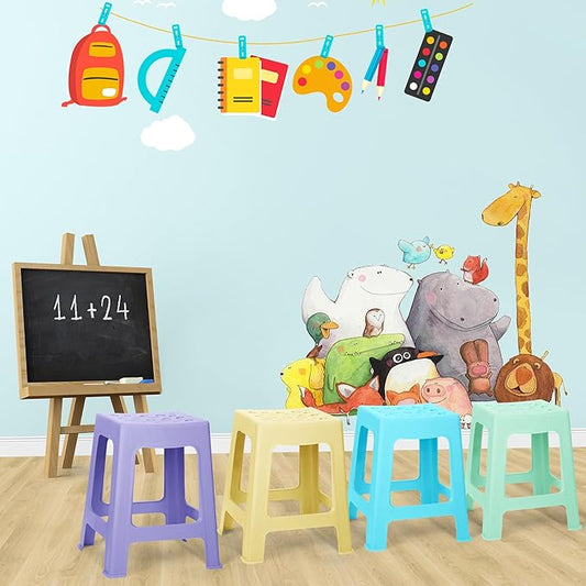 TURSTIN 6 Pack Plastic Stools 16.9 Inch 6 Macaron Colored Nesting Stools Portable Backless Bar Stool Flexible Seating Chairs for Classroom Office Home