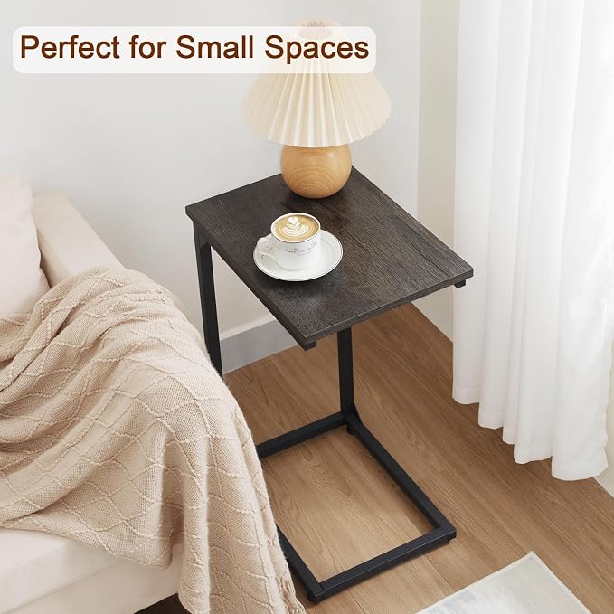 AMHANCIBLE C Shaped End Table Set of 2, Couch Side Table that Slide Under Sofa, Narrow Small Space TV Trays for Living Room, Bedroom, Dark Grey, HET02CDG