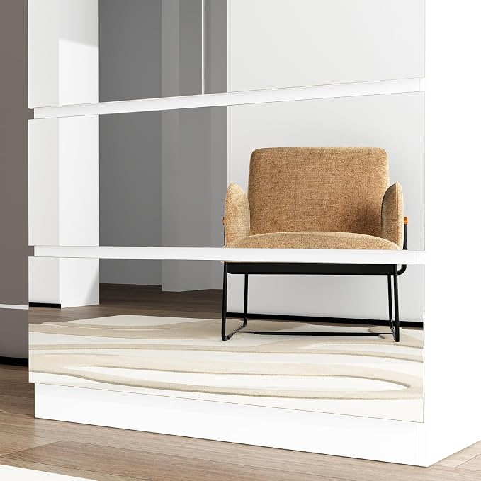 FUFU&GAGA Wardrobe with Mirror Doors, White Bedroom Armoire with 2 Drawers, Hanging Rod, Mirrored Closet Modern Clothes Storage Cabinet for Bedroom Cloakroom, 31.5”W x 19.7”D x 70.9”H