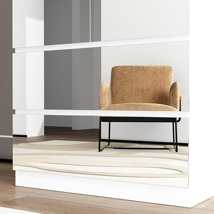 FUFU&GAGA Wardrobe with Mirror Doors, White Bedroom Armoire with 2 Drawers, Hanging Rod, Mirrored Closet Modern Clothes Storage Cabinet for Bedroom Cloakroom, 31.5”W x 19.7”D x 70.9”H