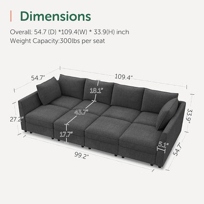 HONBAY Modular Sofa Sectional Sleeper Couch with Storage Seat Reversible Sectional Sleeper Couch Modular Sofa - Snowflake Velvet Grey