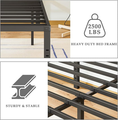 FSCHOS King-Size Bed-Frame / 18 Inch Metal Platform Bed Frame King/Reinforced Steel Slats Support/Heavy Duty Mattress Foundation/No Box Spring Needed/Easy Assembly/Noise Free/Black