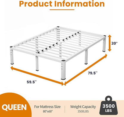 NKZ Queen Platform Bed Frame, 20 Inch Metal Bed Frame with Storage Space, No Box Spring Needed, Easy Assembly, Noise Free, 3,500 lbs Heavy Duty Steel Slats Support