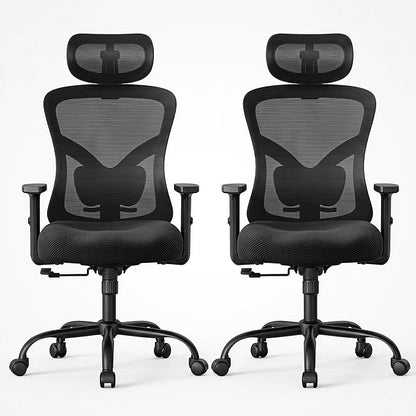 NOBLEWELL Ergonomic Office Chair with Padded Lumbar Support, 2D Headrest, Adjustable Armrests, Upgraded Contoured Seat Cushion, 130° Rocking Tilt, Computer Gaming Chair for Home Office, Pack of 2