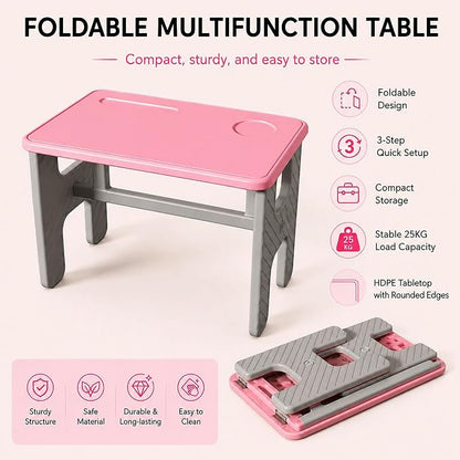 UNICOO Kids Folding Table, Toddler Activity Table for Study, Snack, Art Craft and Play, Portable Plastic Children's Table for Small Spaces, Home and Playroom