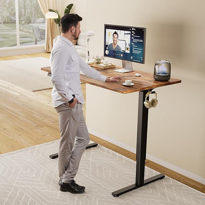 Sweetcrispy Electric Standing Desk Adjustable Height, 63x24 Inch Sit Stand Up Home Office Desks Memory Computer Workstation PC Work Table with Preset Splice Wood Board Metal Frame, Rustic