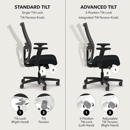 HON Ignition 2.0 Mid‑Back Ergonomic Office Chair, Mesh Task Seating with Lumbar Support, Advanced Synchro‑Tilt, Height and Width Adjustable Arms, Black Frame, Fog
