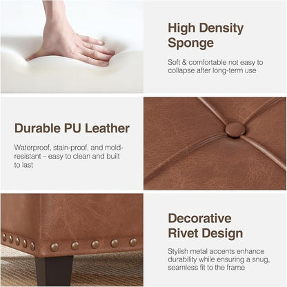 FiveWillowise Square Leather Ottoman with Storage, Faux Leather Coffee Table with Lift Top,Large Upholstered Footrest Stool Toy Box Storage Bench for Bedroom Living Room, Brown