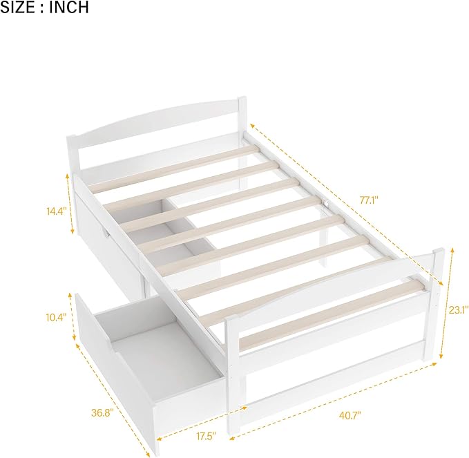 Merax Multifunctional Wood Daybed with Drawers Sofa Storage Bed with Headboard/Space Saving/No Box Spring Needed White