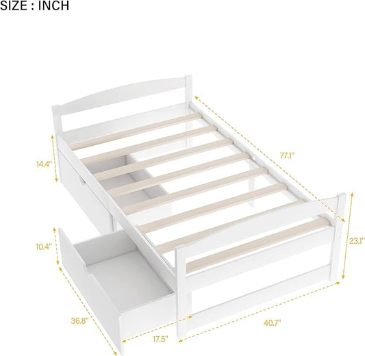 Merax Multifunctional Wood Daybed with Drawers Sofa Storage Bed with Headboard/Space Saving/No Box Spring Needed White