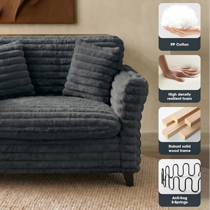 ERYE 46.9" Corduroy Upholstered Accent Chair Wide Seat Armchair for Living Room Bedroom, Modern Cloud Cushion Armchair W/ 2 Pillows and Wooden Legs for Home Apartment Office