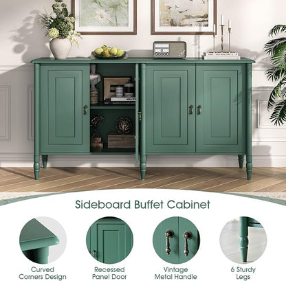 JOINICE 59" Sideboard Buffet Cabinet with Storage for Dining Room,Green | Vintage Credenza with Adjustable Shelves & Solid Wood Legs,supports up to 100 lbs,for Kitchen,Bar,Hallway,TV Console