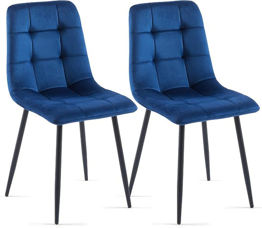 NORDICANA Navy Blue Velvet Dinner Chairs Set of 2, Modern Armless Biscuit Tufted Dining Side Chairs with Metal Legs for Kitchen Living Room Vanity