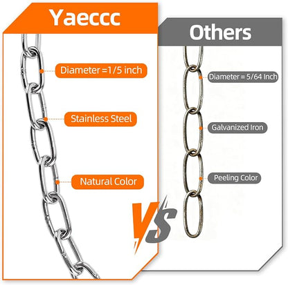 Yaeccc Heavy Duty Porch Swing Hanging Chain Kit,2 Pack Stainless Steel Porch Swing,1500 Lbs Capacity, Indoor/Outdoor Hanging Hardware (Silver, 105'' Long Chain)