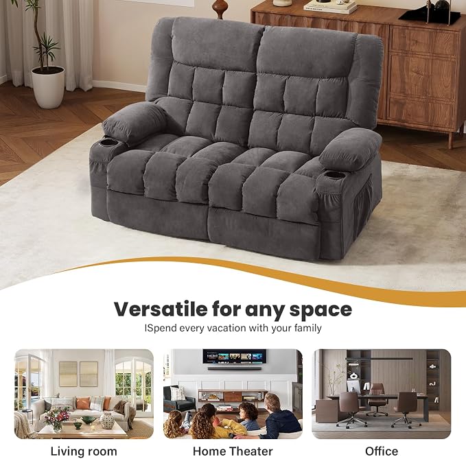 BOSMILLER Reclining Loveseat with Cup Holders for Living Room 2 Seat Manual Loveseat Recliner with Side Pocket